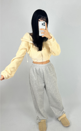 (LOWEST PRICE!/HOT DEAL♥) FLEECE SHERPA HOODIE ZIP-UP BANDING SEMI-CROPPED HOODIE - 3 COLOR