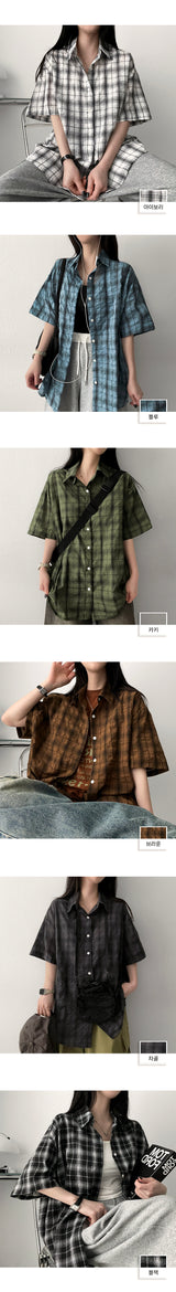 Handy Oversized Fit Checkered Short-Sleeved Shirt