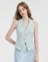 [PRE-FALL] [ATELIER]ジェーン ツイード ジュエルポイント ホルターネックベスト ミント