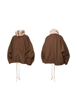 RELABEL Spatial Relations (Enclosure) Detachable Fur Collar, Two-Tone Batwing Sleeves Fabric Silhouette Drawstring Jacket