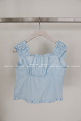 pintuck frill square off-shoulder blouse