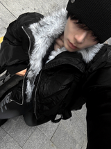 Shaggy Deep Black Winter Jumper + White Silver Black Fur