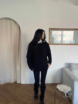[UNISEX] オーバーフィット ベロア オフショルダー ダブルスナップボタン ロングスリーブ ニットT(4 colors)