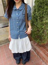 26SS★ [BAONHAUS]クルーネンリネンチェック半袖シャツブラウスlouse