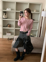 バックシースルーレース長袖Tシャツ