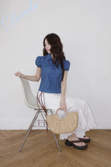 Cotton Punching Banded Waist Long Skirt