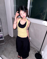 (2color) Shirring Wide Nylon Banding Pants
