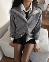  Metal snap button high neck long sleeve knit cardigan (3 colors)