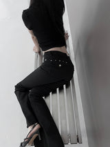 studded mid-rise bootcut denim