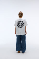 EEERRR レコードアートワークダメージウォッシングTシャツ (ホワイト)