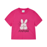 25SSナインティーズレトロバニーウーマンショートスリーブTシャツ ホットピンク