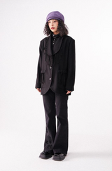 Retro two-tone high-waisted straight-leg embroidered flared jeans