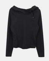 ターンハイネックフードボタン長袖Tシャツ