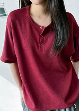 クリ ヘンリーボタン オーバーサイズ ニット Tシャツ 5カラー