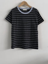 メスリットラウンドネックストリッピードベーシックフィットショーツスリーブTシャツ3カラーズ