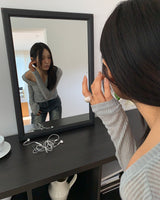 Rine Ribbed V-Neck Sheer Long Sleeve T-Shirt