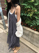 Ume Check Tiered Long Sleeveless Bustier One Piece (Adjustable Straps)