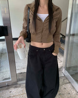 Brown slim zip up