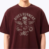Men’s Cotton Short-Sleeve Cropped T-Shirt Motorcycle Burgundy