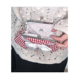 ミディアムレッド ヴィンテージリボン フレームバッグ (handmade bag)