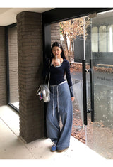 スクエアネイビーレイヤード長袖Tシャツ