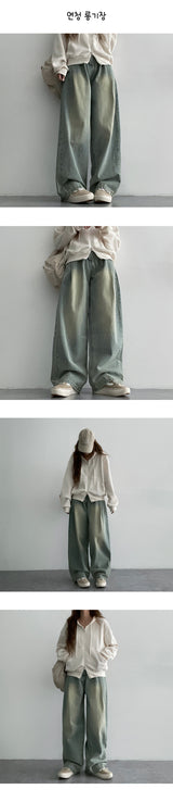 [2nd Length] [S-XL] Gidan one-tuck washed wide denim pants (4 colors)