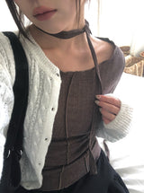 コンフカットリブアンバランススカーフスリムフィットTシャツ
