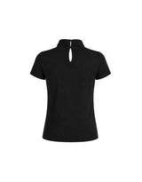 [PRE- FALL] ダリアサテンリボンスカーフスリムハーフスリーブトップ Black