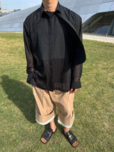 レースパネルシャツ_ブラック