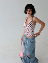 Light blue string strap cutting wide pants