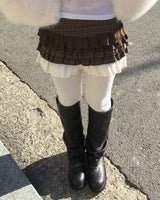 Pumkin check lace mini skirt
