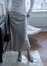 Satin Long Skirt (Silver)