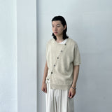 Offset Button Cropped Knitwear