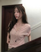 list button loose short sleeve tee