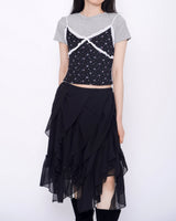 Cute Small Floral Lace Bustier Short Sleeve Set