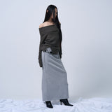 FOLDING WAIST BAND MAXI SKIRT (MELANGE GRAY)