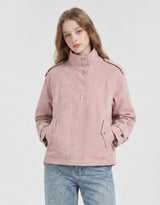Nova High Neck Silver Button Suede Jacket Dusty Pink