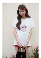 ビーズグラスグラフィッククルーネックTシャツ