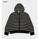 (UNISEX) メッシュストライプクロップドジップアップニット