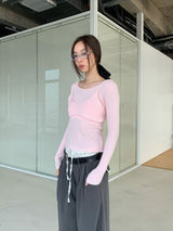 Double Layered Color V-Neck Long Sleeve T-Shirt