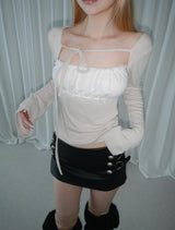 lily mesh shirring bolero top(2 color) 