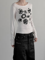 プレスフラワーボートネックTシャツ