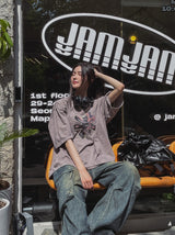 フラワーパッチピグメント半袖Tシャツ