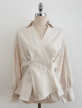 Annie V-neck Collar Double Wrap Jacket Blouse