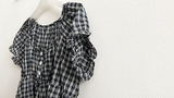 Checkered Ruffle Square Button Short Sleeve Blouse