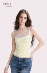 Lemon slit layered sleeveless t-shirt