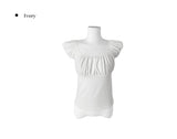 Bogi Shirring Flower Embroidery Slim Short Sleeve T-shirt