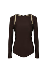 BACK RIBBON LEOTARD SWIMSUIT_Mocha