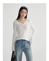 V-neck flared sleeve knit top