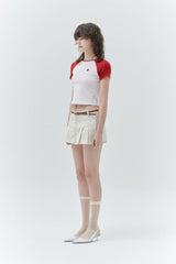 KIRSH PLAIN COLOR MIX RAGLAN CROP T-SHIRT - RED   